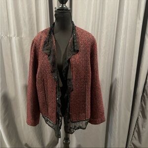 Chicos NWOT Gloriana red weed lace beaded trim, blazer size one/medium
